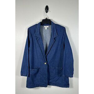 Vintage Hunters Run Denim Jacket Womens Small Blue Blazer Coat Cotton Oversized